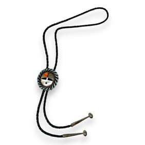 Native American Bolo Tie with Sterling Silver and Stone Inlays