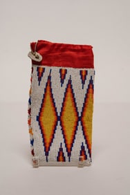 Vintage Native American Hand-Beaded Linen Pouch