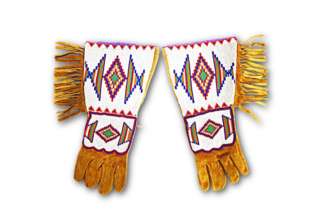 Pair of Native American, Hand-Beaded, Leather Gloves (1 of 3)