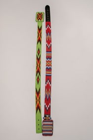 Pair of Native American Style Hand-Beaded Leather Belts