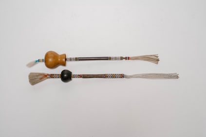 Pairing of Two Hand-beaded Native American Ceremonial Rattles