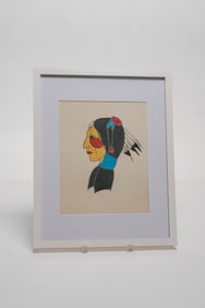 Unknown Artist, Native American Profile, Oil on Paper