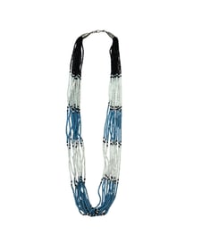 Southwestern Style Beaded Layered Necklace in Blue and White