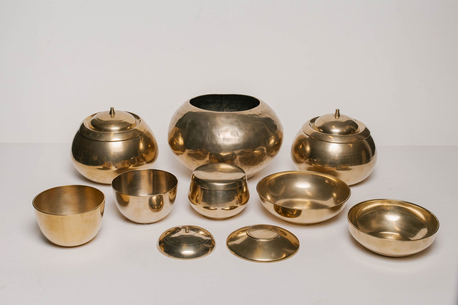 Collection of Eight Antique Korean Hand Hammered Brass Vessels (1 of 18)