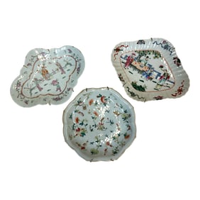 Set of Three Antique Chinese Porcelain Decorated Serving Plates