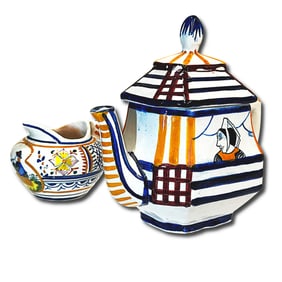 French Quimper Teapot and Creamer Jar