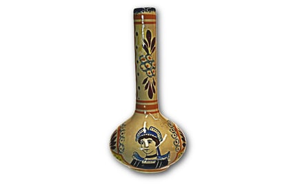 French Quimper Ceramic Stovepipe Vase in Orange
