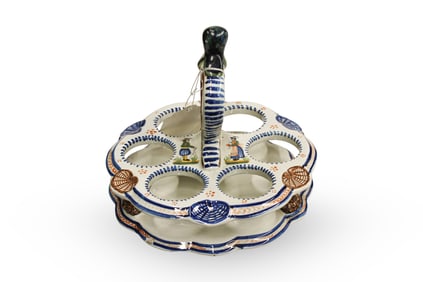 French Quimper Ceramic Decorated Egg Holder