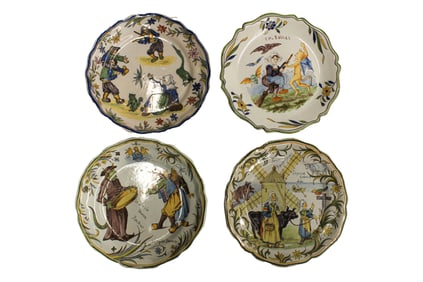 Four Antique French Faience Plates