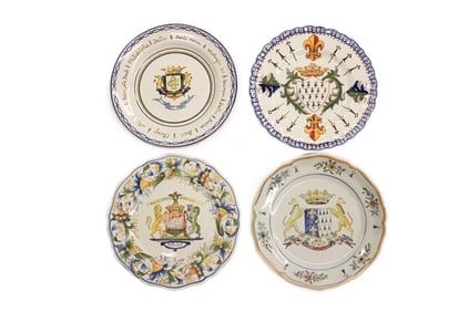 Four French Faience Heraldic Plates