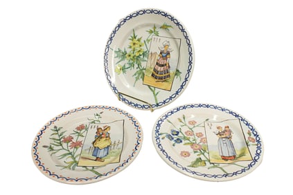 Three Decorated French Faience Portrait Plates