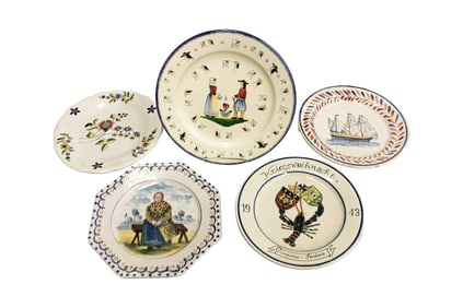 Collection of Five French Faience Quimper Decorative Plates