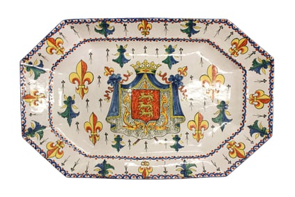 French Faience Alcide Chaumeil Hand Painted Faience Normandy Crest Tray