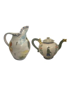 French Faience Alcide Chaumeil Water Jug and Henriot Quimper Teapot