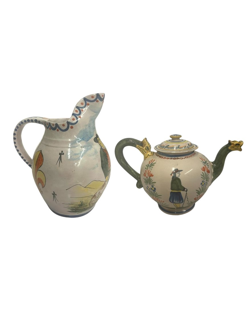 French Faience Alcide Chaumeil Water Jug and Henriot Quimper Teapot (1 of 9)