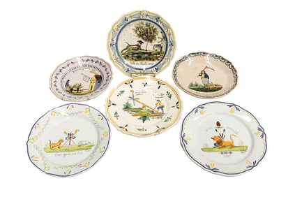 Collection of Six Assorted French Faience and Quimper Decorative Plates