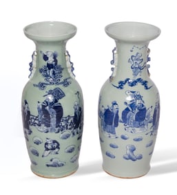 Pair of Large 19th Century Chinese Blue & White Porcelain Vases