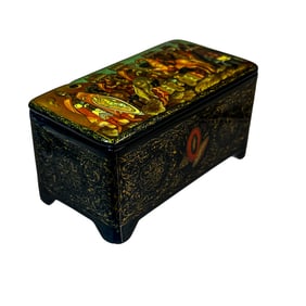 Vintage Russian Lacquer Trinket Box with Battle Scene
