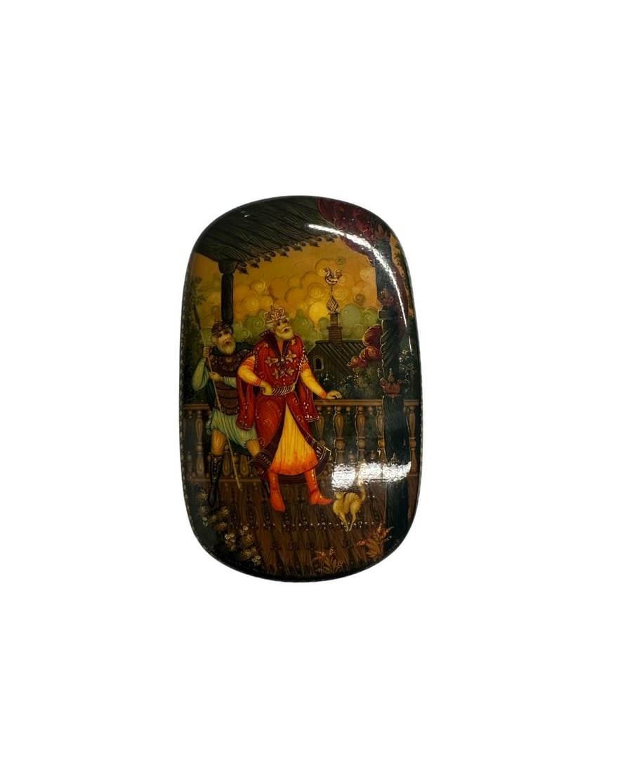 Vintage Handmade Russian Lacquer Trinket Box, Black with Red Interior (1 of 4)