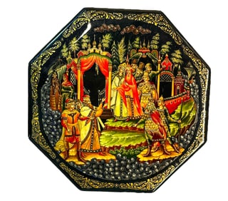 Vintage A. Zhidkov Russian Octagonal Lacquered Trinket Box