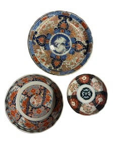 Three Imari-Style Porcelain Dishes in Vibrant Colors and Decor