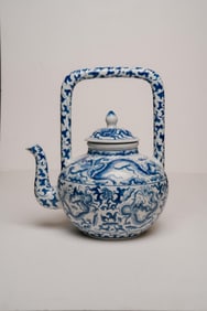 Chinese Blue and White Porcelain Oriental Handled Teapot