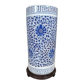 Chinese Monumental Blue and White Porcelain Cylinder Vase