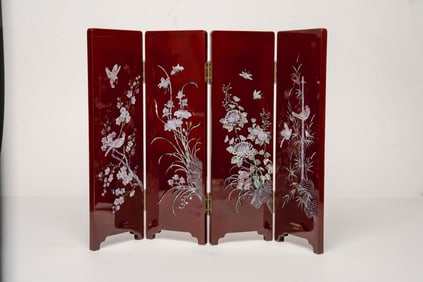 Vintage Four-Panel Korean Table Screen with Mother of Pearl Inlay