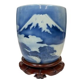 Vintage Porcelain Japanese Hibachi Mt. Fuji and Cranes Planter Pot
