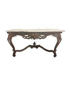 Vintage Marble Top Louis XV Rococo Portor de Pyr?©n?©es Wooden Console Table