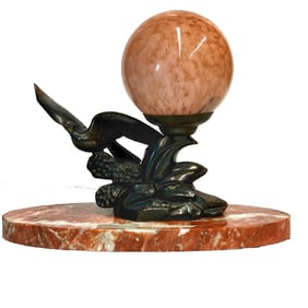 Jacques Limousin French Art Deco Brass Bird Lamp on Marble Base