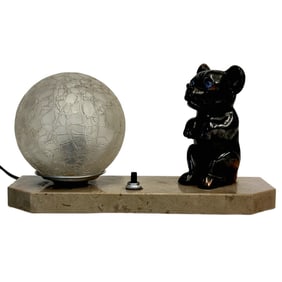 Art Deco Table Lamp with a Frenchie Dog and Glass Globe