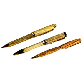 Set of Two Woodgrain Pens and One Woodgrain Mechanical Pencil