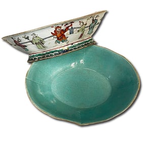 Pair of Chinese Porcelain Famille Rose Footed Bowls