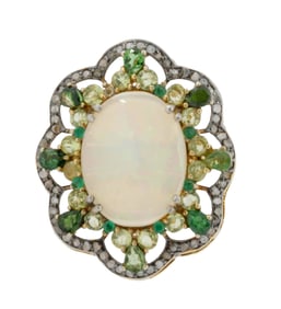 Ladies Large Opal Ring with Peridot and Emerald Accent Stones