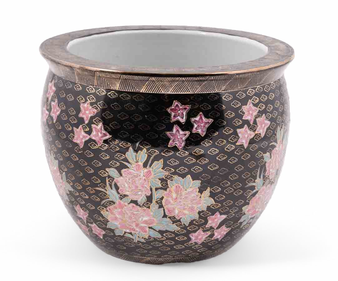 Modern Chinese Black Floral Planter (1 of 4)