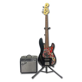Rare 1990 Squire by Fender Jazz Metallic Bass and Amplifier
