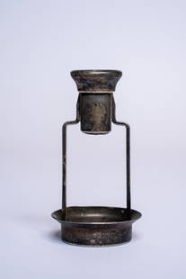 Tiffany Studios Bronze Candlelamp Insert: Tiffany Studios bronze candle lamp insert for favrile glass candlestick lamps. Dimensions: H 5 x W 3 x D 3 inches Condition: dents to the surface