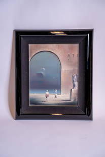 Robert Watson, Courtyard Rendezvous, Oil on Canvas: Robert Watson (American, 1923 - 2004) Courtyard Rendezvous Oil on canvas Canvas Dimensions: H 20 x W 16 inches Signed R. Watson 91 on lower left Framed Dimensions: H 28.5 x W 24.5 x D 2.5 inches Cond