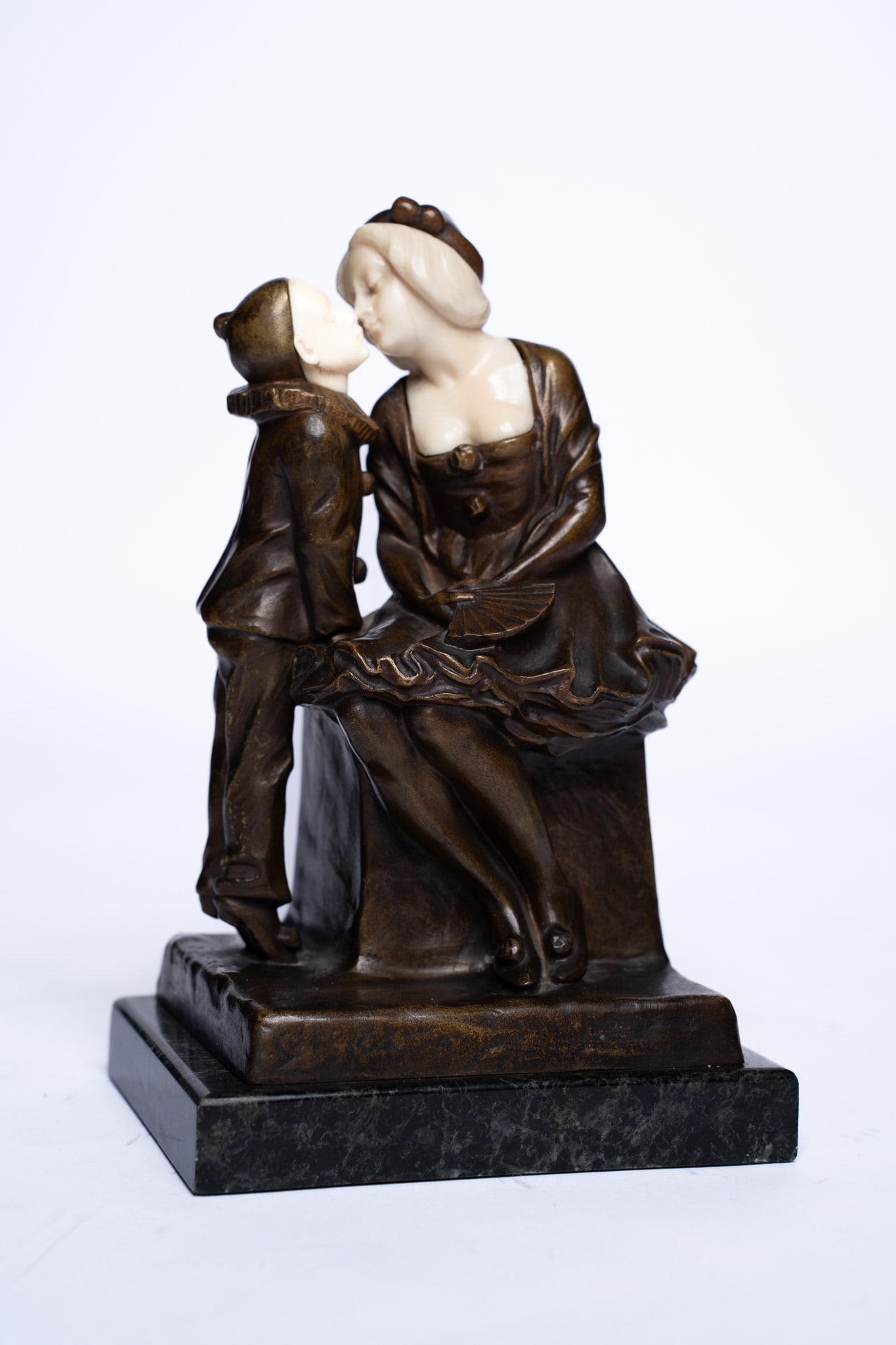 Peter Tereszczuk, Pierrette Kissing Pierrot, Antique Bronze Sculpture on Marble Base (1 of 2)