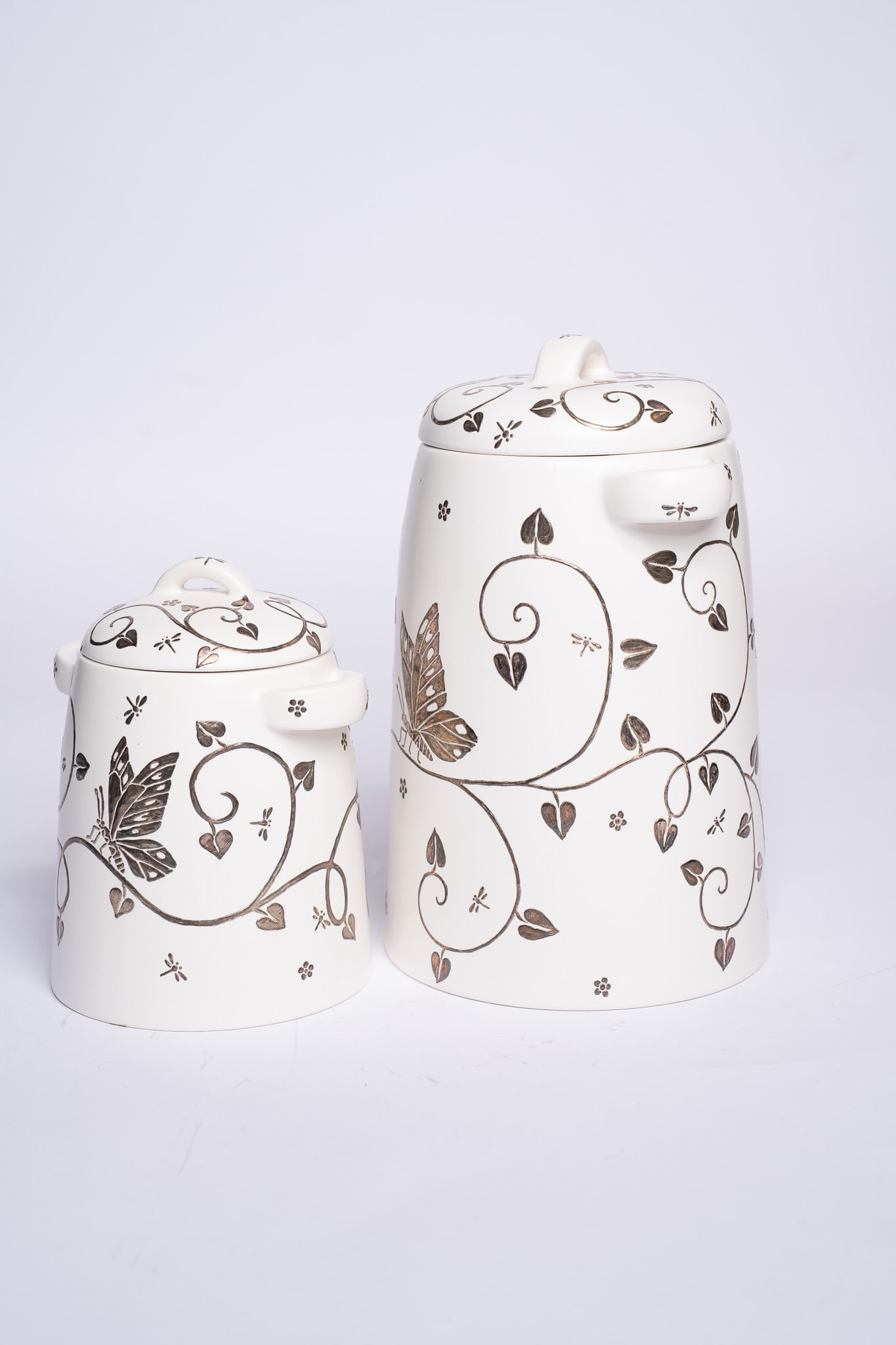 Pair of Emilia Castillo White Ceramic and Silver Jars (1 of 4)