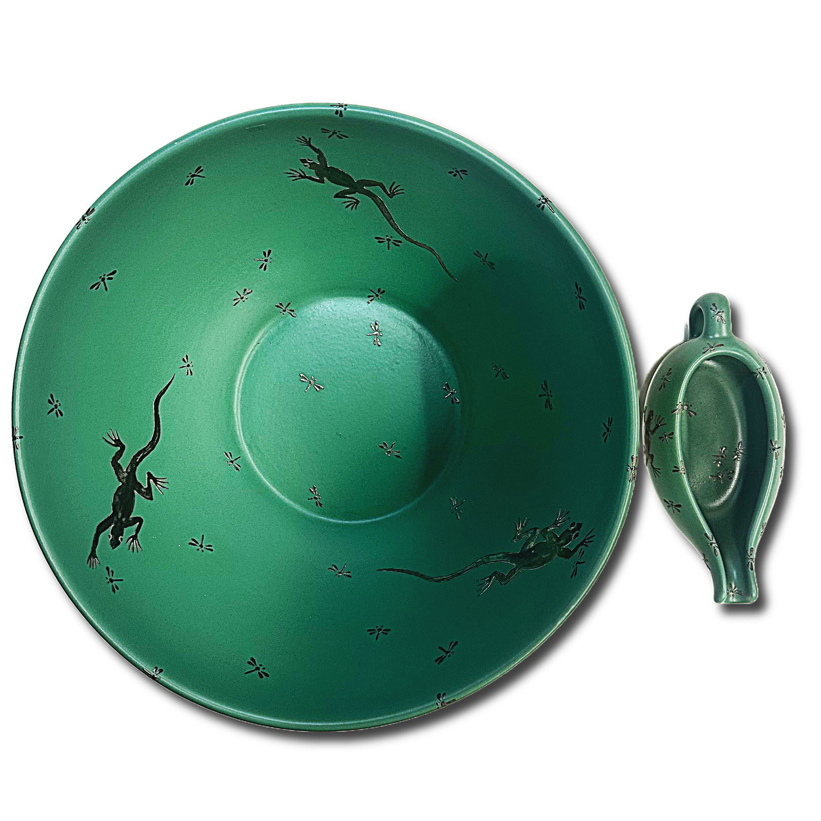 Emilia Castillo Green Serving Bowl and Gravy Boat with Silver Inlay (1 of 4)