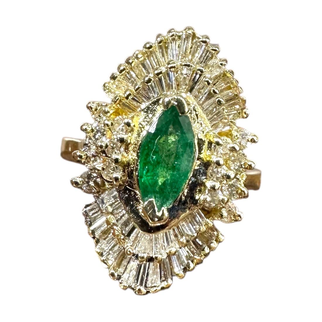 Ladies Vintage Emerald, Diamond and Gold Cocktail Ring (1 of 5)