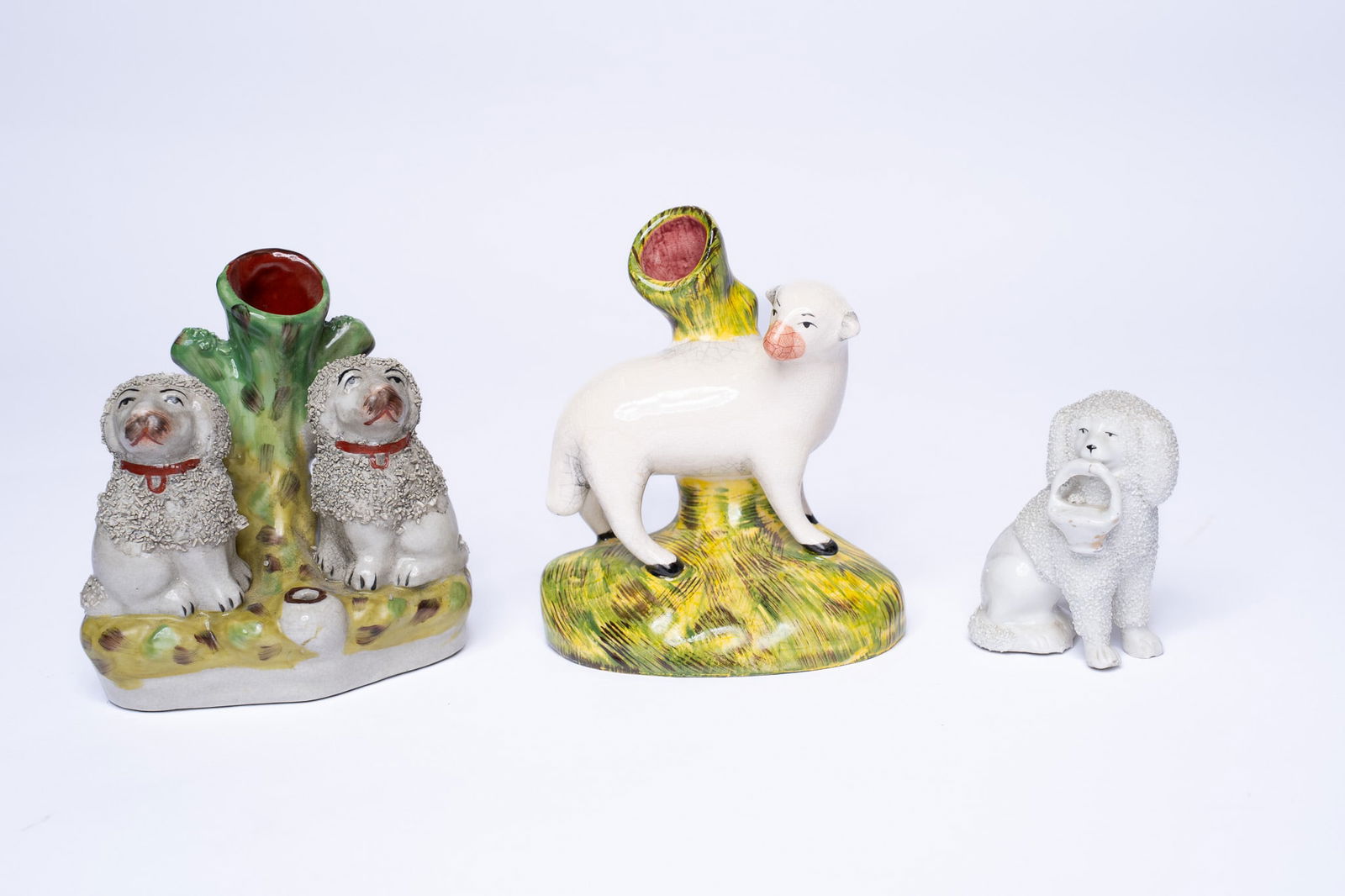 Vintage Staffordshire Sheep Figurines and Two Dog Figurines
