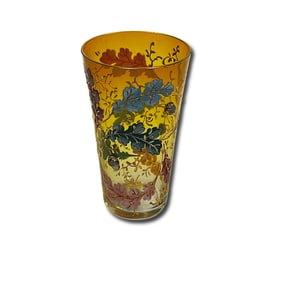Yellow Moser Glass Cup with Floral Accents
