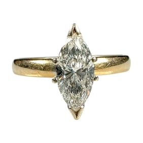 Ladies Vintage 14k Yellow Gold Ring with One .75 Carat Marquise Diamond