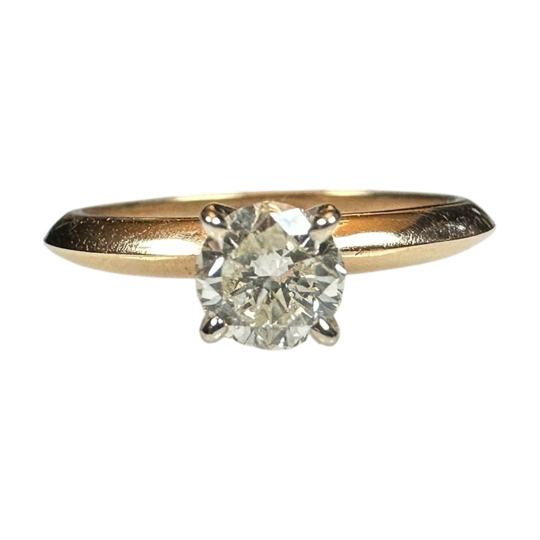 Ladies Vintage 14k Yellow Gold Ring with One .33 Carat Round Diamond: Ladies Vintage 14k Yellow Gold Ring with One Round Diamond Size: 6 TCW: 1 x .33, .33 TCW Total Weight: 2.3 Grams Shape: Round Measuring H 1 x W .75 x D .2 inc
