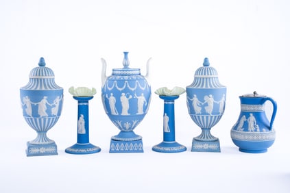 Set of 6 Varying Neoclassical Wedgwood Jasperware in Blue