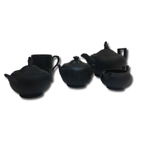 Set of 5 Black Wedgwood Basalt Ware Items