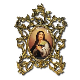 Late 19th Century German Porcelain Plaque Painting with Gilt Frame